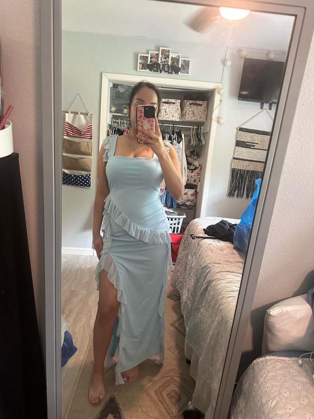 Light Blue Ruffle Maxi Dress - Elegant Women's Evening Gown